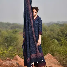 Chidiyaa Blue & White Printed Pure Cotton Dupatta image 3