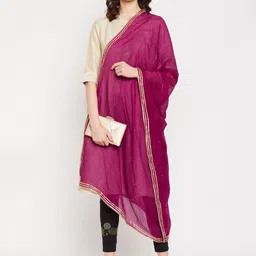 Clora Creation Purple & Gold-Toned Dupatta with Gotta Patti image 3