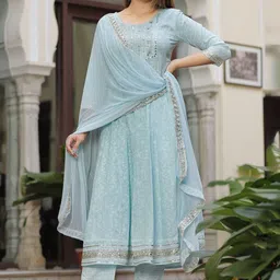 SINGNI Women Yoke Design Empire Kurta with Trousers & With Dupatta image 4