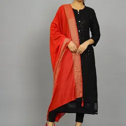 HANDICRAFT PALACE Woven Border Cotton Chanderi Dupatta image 2