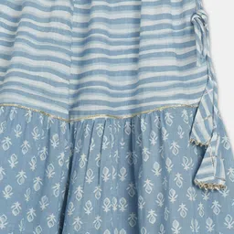 Ka-mee Girls Blue Ethnic Motifs Printed Pure Cotton Kurti with Palazzos & Dupatta image 4