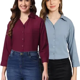 funday fashion Women Regular Fit Solid Spread Collar Casual Shirt-picture-20
