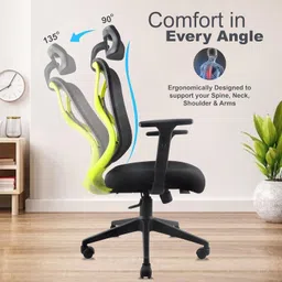 astride Ergofit Ergonomic Chair 2D Headrest,Tilt Lock Mechanism Nylon Base,Neon color, Mesh Office Adjustable Arm Chair image 5