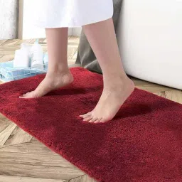 luxe home international Maroon Solid Microfibre 36x24 Inches AntiSkid Bath Mat-picture-17