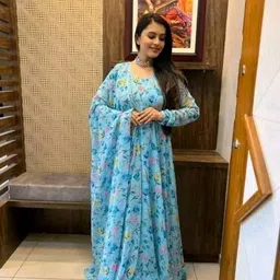 aarna fashion Printed Georgette Stitched Anarkali Gown image 2