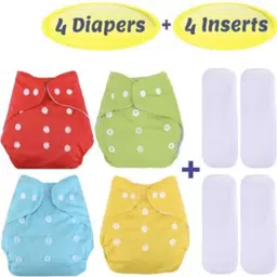 jamex Washable Reusable Cloth Diaper Nappy For New Born (4Diaper+4Insert Black)-picture-30