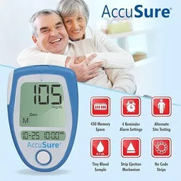 accusure Blue Glucometer Machine Comes with 25 Test Strips & 10 Lancet Glucometer image 3