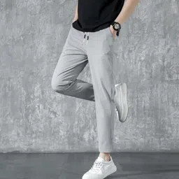 chandenterpris Men Solid Black, Grey Track Pants image 2