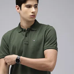 arrow sport Men Self Design Polo Neck Cotton Blend Green T-Shirt-picture-22