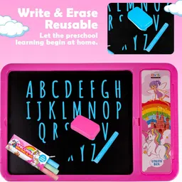 avis 2 in 1 Unicorn Writing Slate with Pencil box for kids Pink image 4