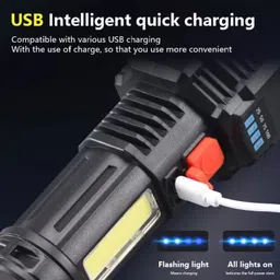 ecosky 5LED USB Charging Flashlight Torch with COB Side Light(Battery indicator) 5 hrs Torch Emergency Light image 4