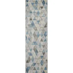 obsessions Cream and Blue Geometric 2x7 Feet Machine Made Runner image 2