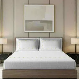 platina india White Stripped Pattern With Floral Embroidery 500 Tc Cotton King Sized Double Bedsheet With 2 Pillow Covers-picture-36