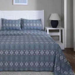 maspar Blue Geometric Print 144 TC Cotton King Size Bed Sheet with 2 Pillow Covers Sensory Bloom Collection-picture-36
