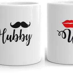 becher Hubby and Wifey Multicolour Printed Coffee &Tea Cup Set of 2 Gift for Husband, Wife Ceramic Coffee Mug-picture-26