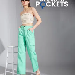 life with pockets Women Flared High Rise Green Jeans image 5
