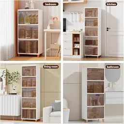 semizoxis 4 Door 4 Shelves Plastic Collapsible Cupboard Cloth stand clothes rack PC Collapsible Wardrobe image 4