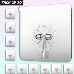 rzarx PACK OF 30 - TRANSPARENT ADHESIVE MOUNT WALL HOOK Hook 30-picture-44