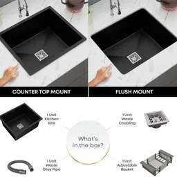 gloton Granite Quartz Single Bowl Kitchen Sink With Drain Rack/Basket with Hose Pipe and Waste Coupling {24x18 Inches} Under Counter Basin image 2