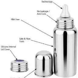 pooja fashion Stainless Steel Feeding Bottle for New Born Baby with Cover (Red Cover) - 250 ml image 2