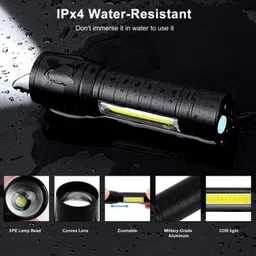life creation (Pack of 2) Mini Pocket Light Zoom COB USB Charging Led Water Proof TorchR-181 Torch image 5