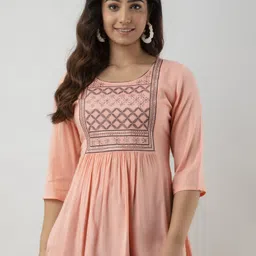 khyati kurties Casual Regular Sleeves Embroidered Women Pink Top-picture-23