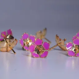 mahita collections Pure Silver Pink Enamel Flowers 18G (Pack Of 10) Decorative Showpiece - 2.54 cm image 3