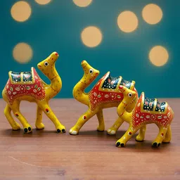 shree sanwariya seth Royal Rajasthani Hand-Painted Camel Figurine Set Yellow Decorative Showpiece - 11 cm image 3