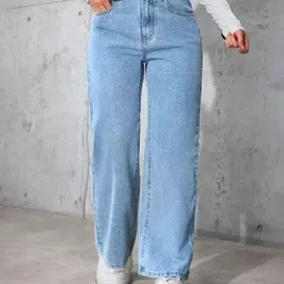 denim fit Women Loose Fit Mid Rise Light Blue Jeans image 4