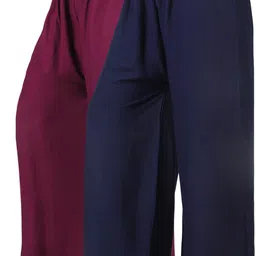 areeba collection Pack of 2 Women Loose Fit Maroon, Dark Blue Viscose Rayon Trousers-picture-16