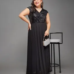 miss chase Women Wrap Black Maxi/Full Length Dress image 2