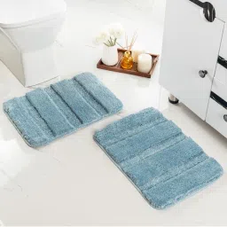 Saral Home Gia Stripe Soft Microfiber Fluffy Soft Bath Mats Pack of 2 Stripe - Blue-image-19