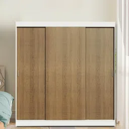 madesa Reno 3 Door Sliding Wardrobe In White And Brown Colour With Drawer image 1