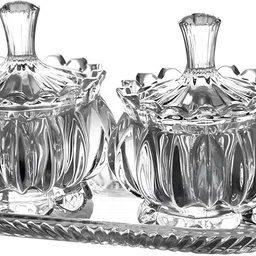 Elegant Crystal Glass Condiment Jar Set with Tray for Dining Table Bowl Serving Set-image-44