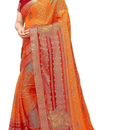 pinkeve Printed, Embroidered Bandhani Chiffon, Brasso Saree image 3