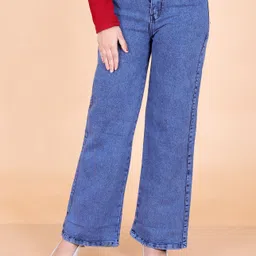 turningfashion Women Boyfriend High Rise Blue Jeans-picture-10