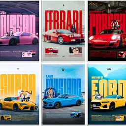 Pack of 6 Car X Anime Posters – Premium 350GSM, A4 Size – Vibrant Room Decor for Bedroom, Living Room, Office – Perfect Gift for Car & Anime Lovers | Glue Dots Included Fine Art Print-image-5