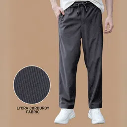 indiclub Men Relaxed Grey Corduroy Trousers image 1