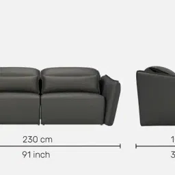 durian Serena Leatherette 3 Seater Sofa In Grey Colour With Remote Control Function image 2