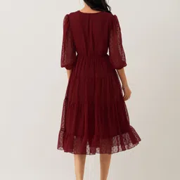 aask Women Fit and Flare Maroon Midi/Calf Length Dress image 3