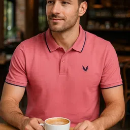 rf raves Men Self Design Polo Neck Cotton Blend Pink T-Shirt image 5