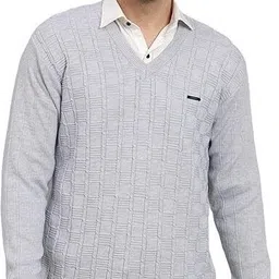 muskan knitwear Men Self Design V Neck Blue Sweater-picture-27
