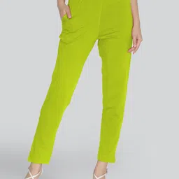 lyra Women Slim Fit Green Cotton Blend Trousers-picture-18