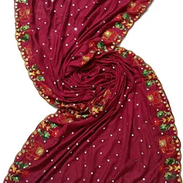 cotan Cotton Silk Self Design Maroon Women Dupatta image 2