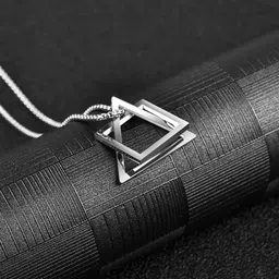 agarwalproduct Trendy Simple Square Triangle Interlocking Pendant Necklace Silver Silver Pendant Set-picture-15