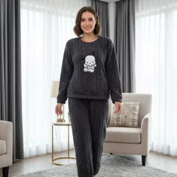 Women Night Suit Set Black Printed-image-9