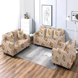 Cortina Beige Printed 3-Seater Stretchable Non-Slip Sofa Slipcover image 3