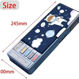 joy maker Cartoon Print Multi Compartment Button Operated Magnetic Compass Box For Kids, Price For 1Pc | RP336 Art Plastic Pencil Box-picture-38