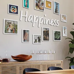 RANDOM White Set of 10 White 3D Collage photo frames with HAPPINESS Plaque image 2