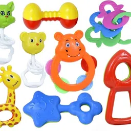 little finds Pack of 8 Rattles Set with Teathers for New Born Babies Toy Non-Toxic BPA Free Rattle image 1